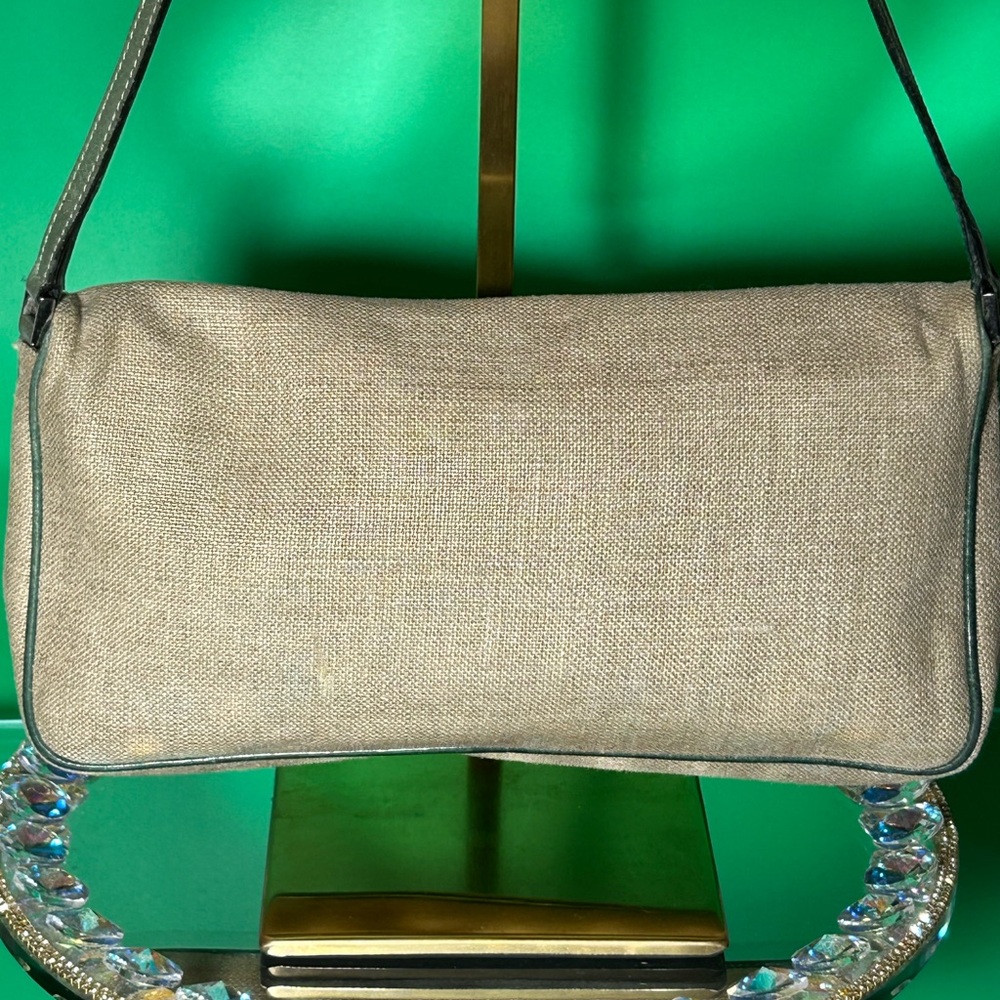 Kate Spade Beige Woven Linen Shoulder Bag – Green Trim – Small – Like New - Picture 11 of 13